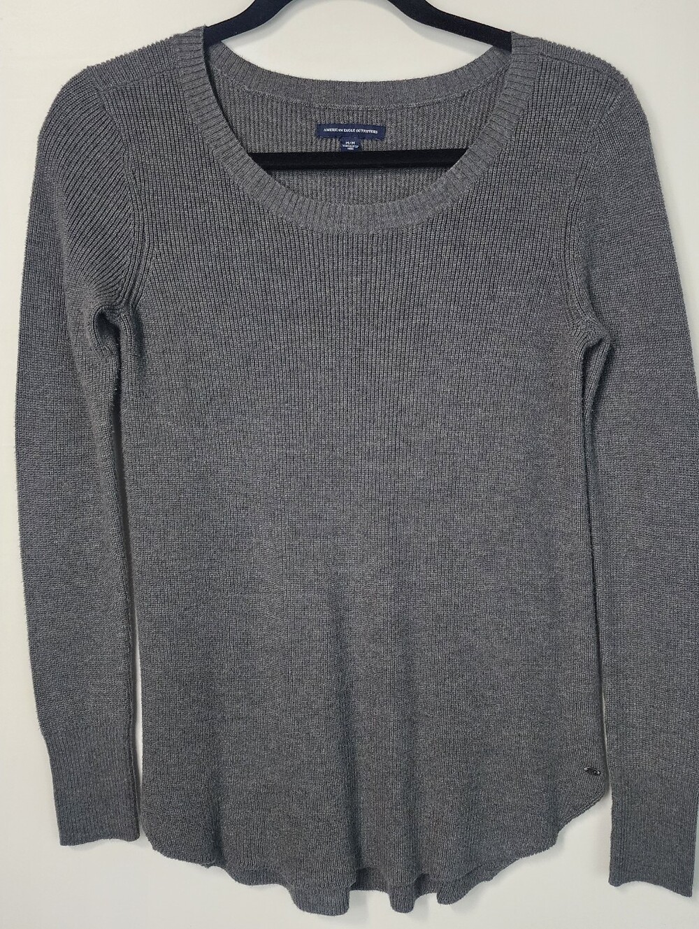 American Eagle Outfitters Gray Ribbed Scoop Neck Sweater Long Sleeve Sz Medium